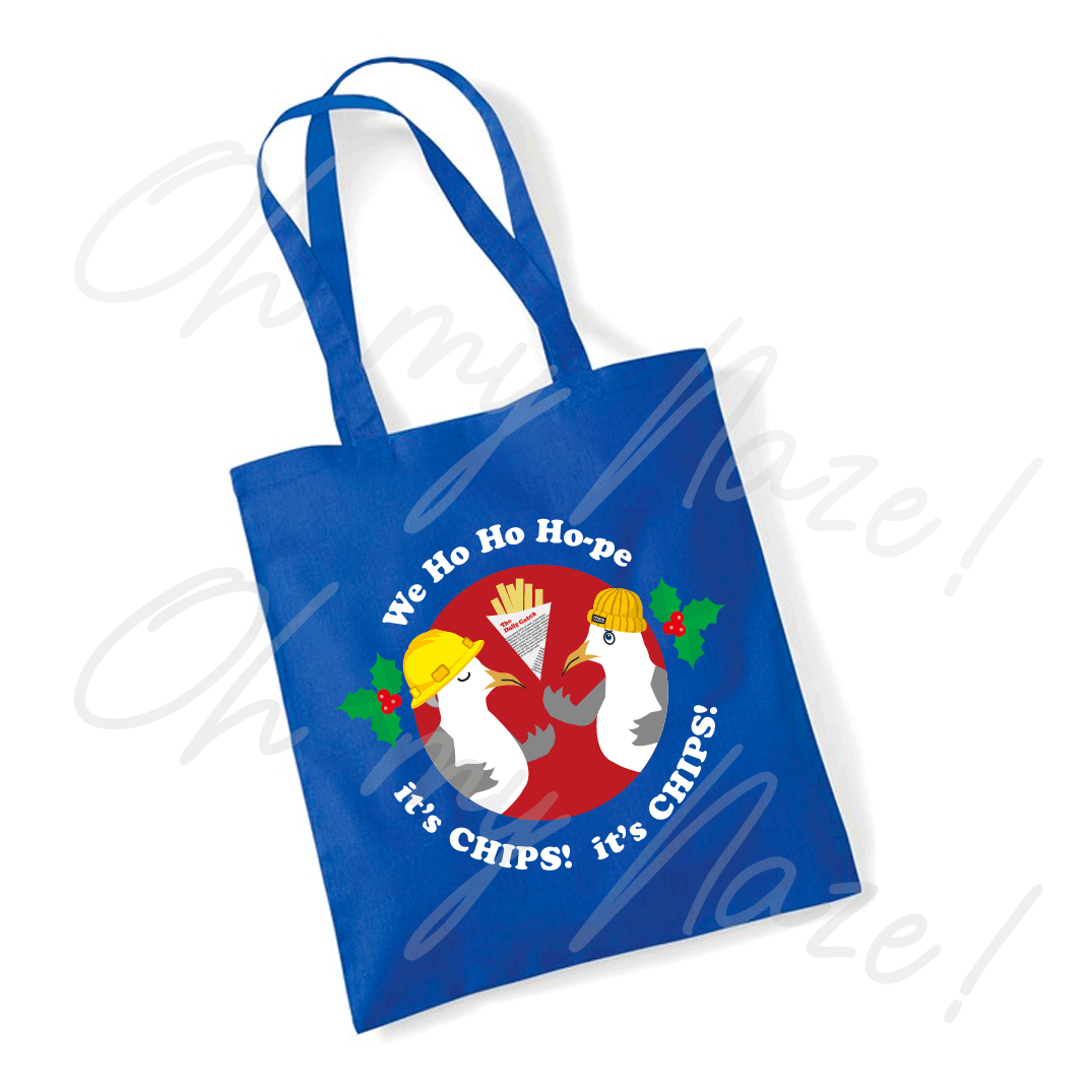 We Ho Ho Ho-pe it's Chips! tote bag header graphic