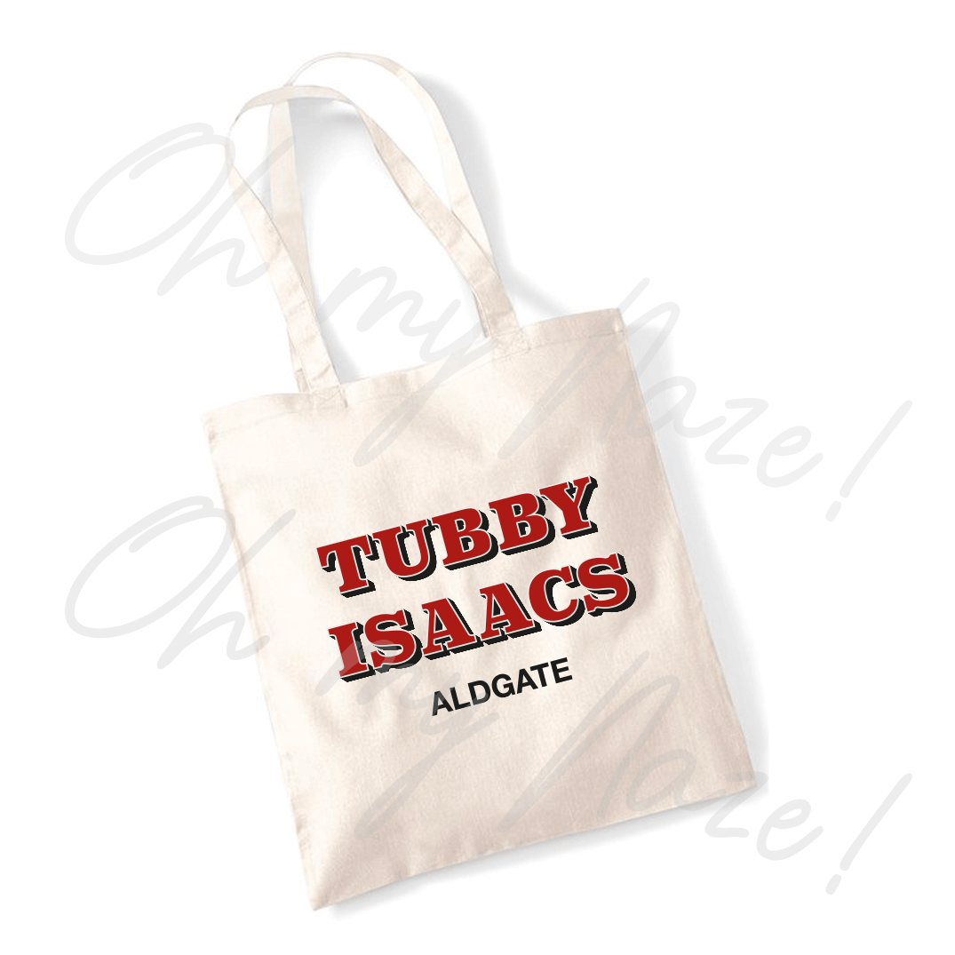 Tubby Isaacs tote bag header graphic