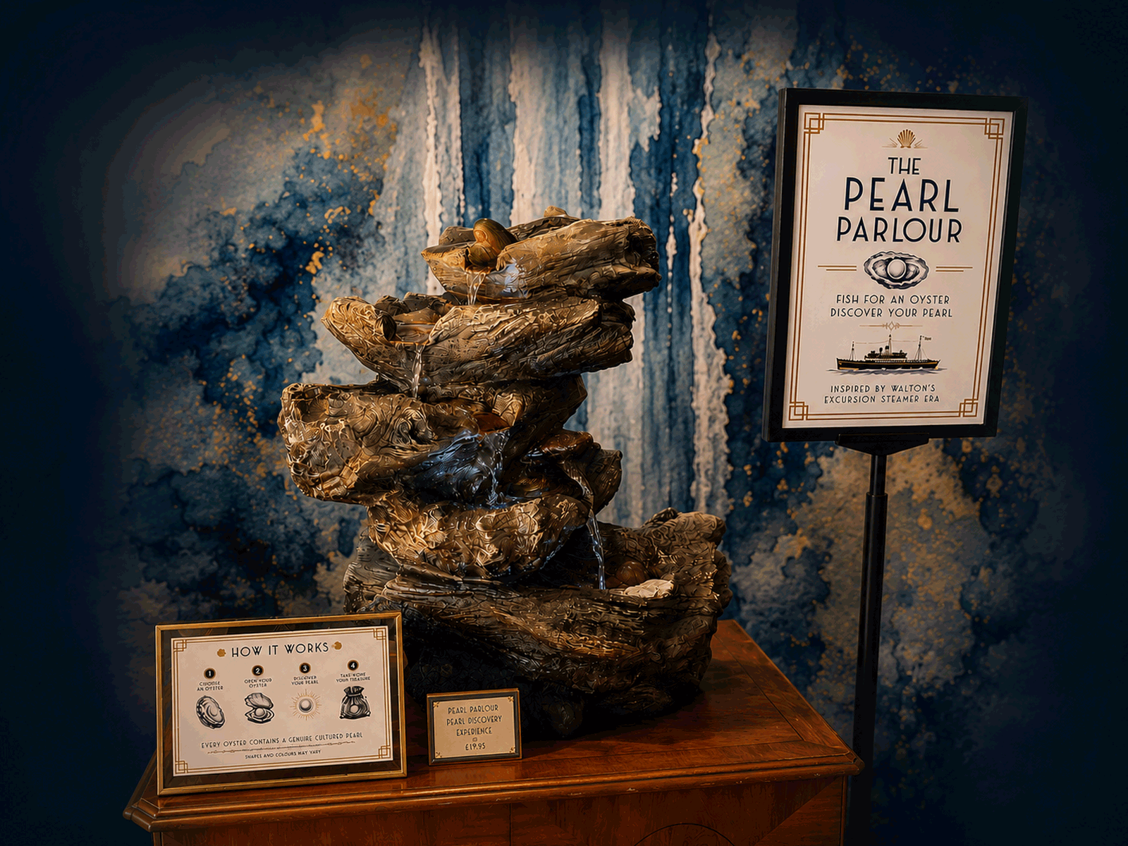 The Pearl Parlour fountain filled with oysters